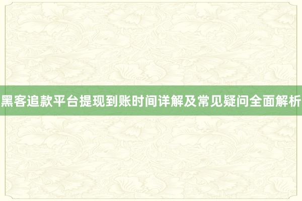 黑客追款平台提现到账时间详解及常见疑问全面解析