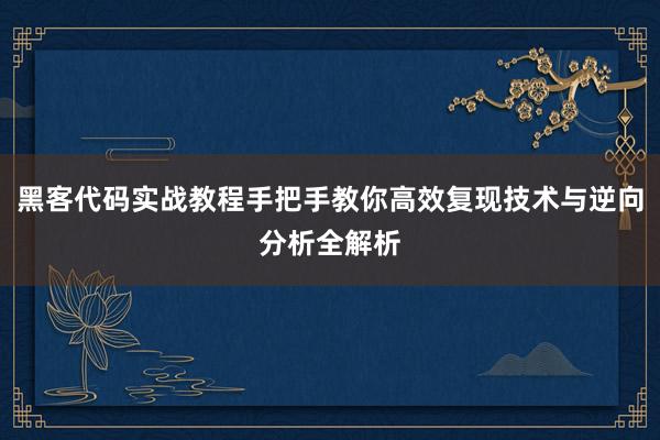 黑客代码实战教程手把手教你高效复现技术与逆向分析全解析