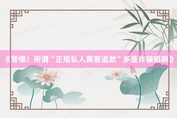 《警惕！所谓“正规私人黑客追款”多是诈骗陷阱》